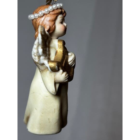 Vintage Pearl halo porcelain Christmas ornament house of Lloyd playing harp - Picture 3 of 12